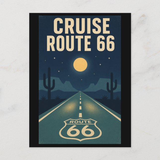 Vintage Route 66 Ökenhighway Midnattskruise Vykort (Framsida)