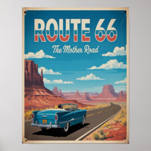 Vintage Route 66-plakat Väggkonst, Retro Amerikans Poster
