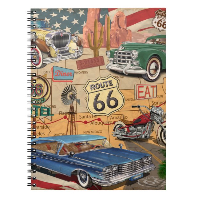 Vintage Route 66 poster. Anteckningsbok (Framsidan)