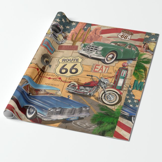 Vintage Route 66 poster. Presentpapper (Utrullad)