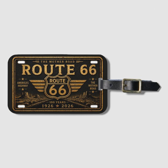 Vintage Route 66 Registreringsskylt Svart Guld Des Bagagebricka (Framsida horisontal)