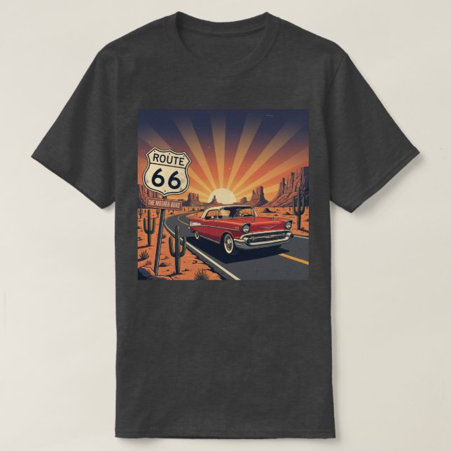 Vintage Route 66 Solnedgång  T Shirt (Design framsida)