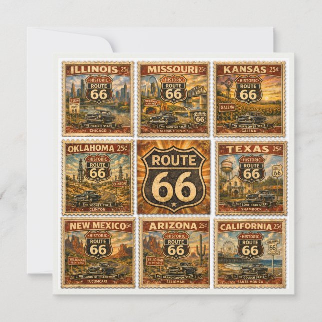 Vintage Route 66 Statens frimärksbrevpapper (Framsida)