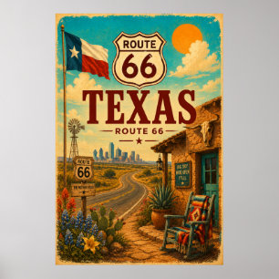 Vintage Route 66 Texas Bluebonnet Väggkonst
