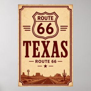 Vintage Route 66 Texas Öken Highway Art Poster