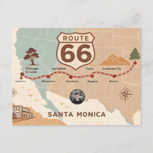 Vintage Route 66 USA-karta Vykort