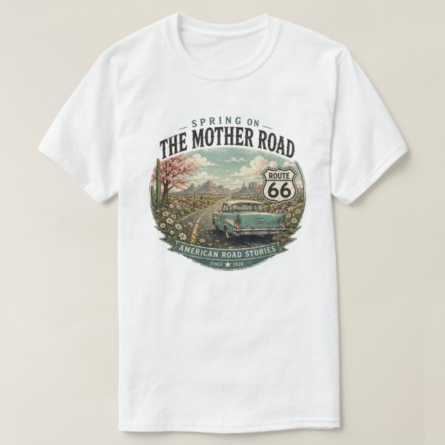Vintage Route 66 Vår Road Trip T Shirt (Design framsida)