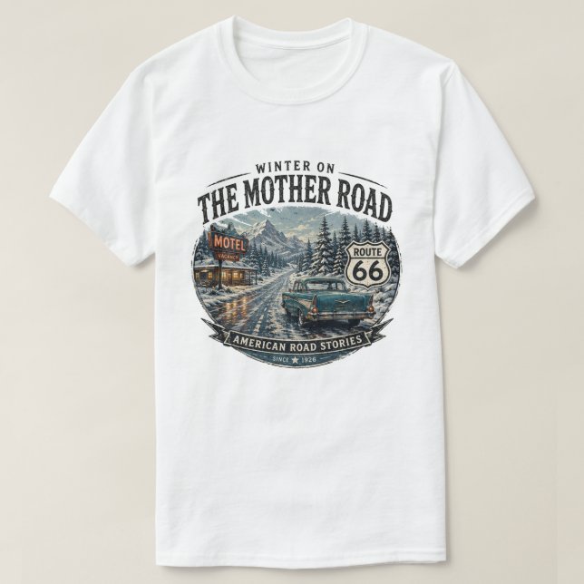 Vintage Route 66 Vinter Road Trip T Shirt (Design framsida)