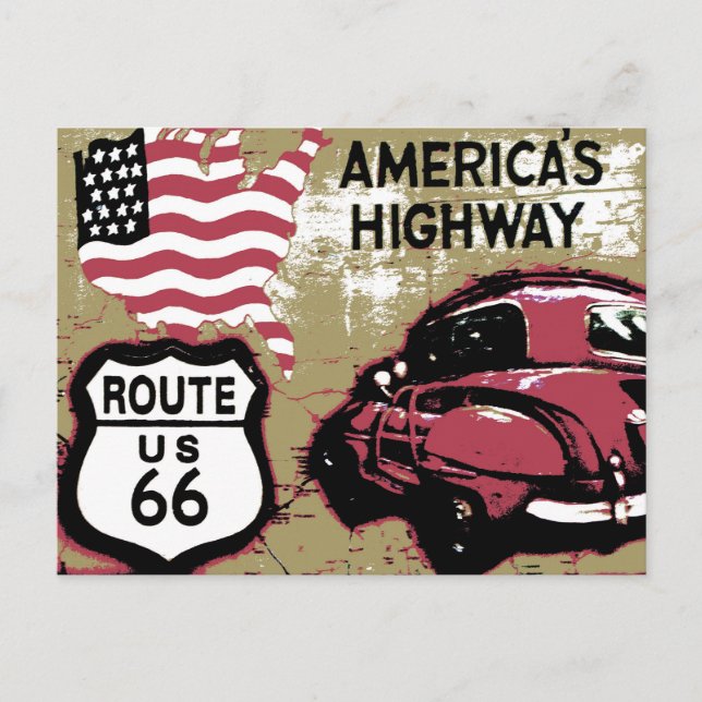 Vintage Route US 66 Vykort (Framsida)