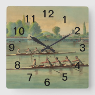 Vintage Rowers Besättning Tävling Båt Kapplöpning Fyrkantig Klocka