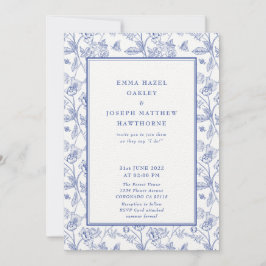 Vintage royal blommigt vapensköld  pastellblå Bröl Inbjudningar