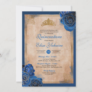 Vintage Royal Blue Guld Ro Royal Quinceanera Inbjudningar