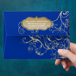 Vintage Royal Blue Guld Swirl Bröllop