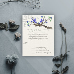 Vintage Royal Blue och Grått WeddingRSVP OSA Kort