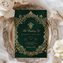 Vintage Royal Emerald Guld Bröllop Inbjudningar