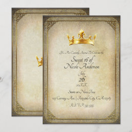 Vintage Royal Gold Crown Elegant Sweet 16-fest Inbjudningar