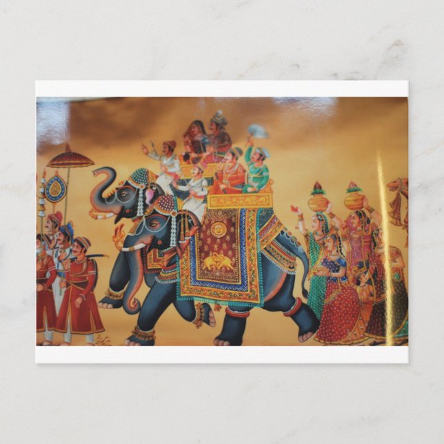 VINTAGE ROYAL INDIAN BRÖLLOP PROCESSIONSELEFANT VYKORT (Framsida)