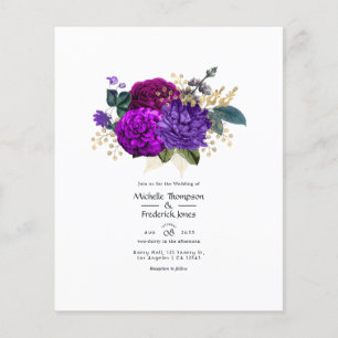 Vintage Royal Lila och Guld Blommig Bröllop Flygblad
