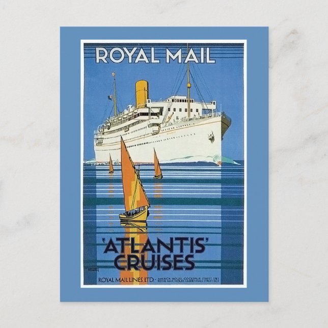 Vintage Royal Mail:Atlantis Cruises" Vykort (Framsida)