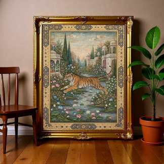 Vintage Royal Tiger Mughal Miniatyr Indisk Poster