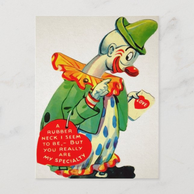 Vintage Rubberneck Clown Valentine Vykort (Framsida)