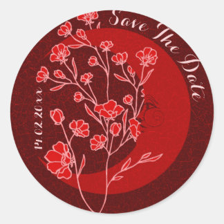 Vintage Ruby Röd Art Nouveau Måne Save The Date Runt Klistermärke