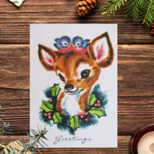 Vintage Rudolph och Blue Birds Hälsning Helgkort