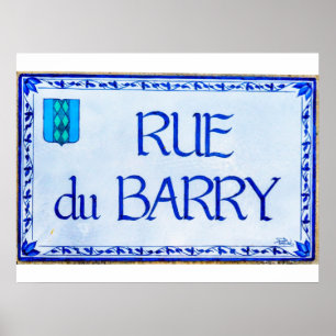 Vintage Rue du Barry Fransk Street Sign Poster