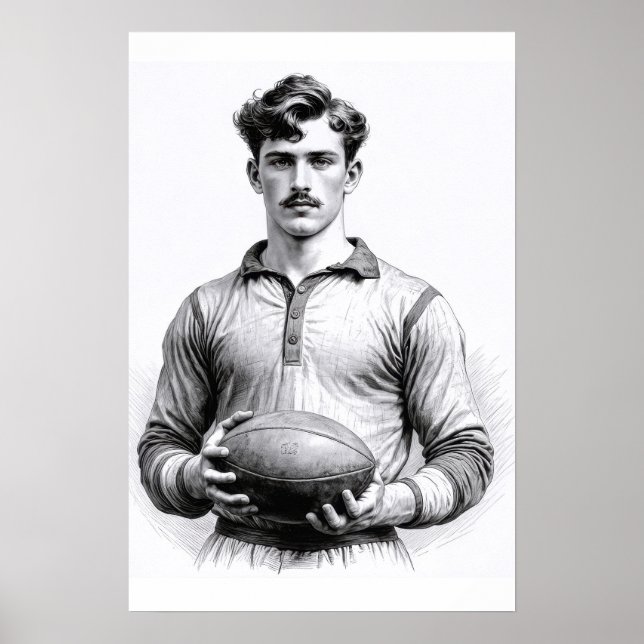 Vintage Rugby-spelare Poster (Framsidan)