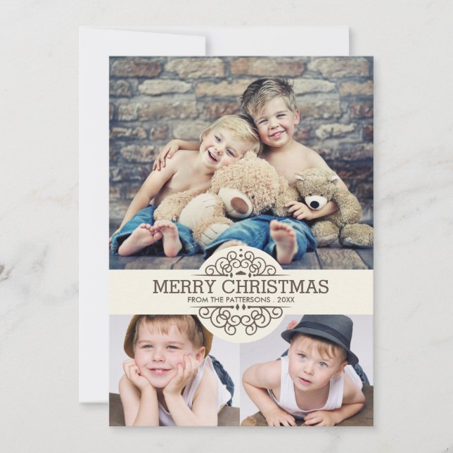 Vintage Rulla God jul Photo Collage Julkort (Framsida)