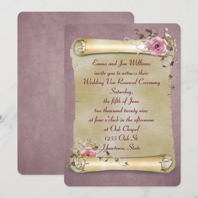 Vintage Rulla Vow Renewal Inbjudningar (Fram/baksida)