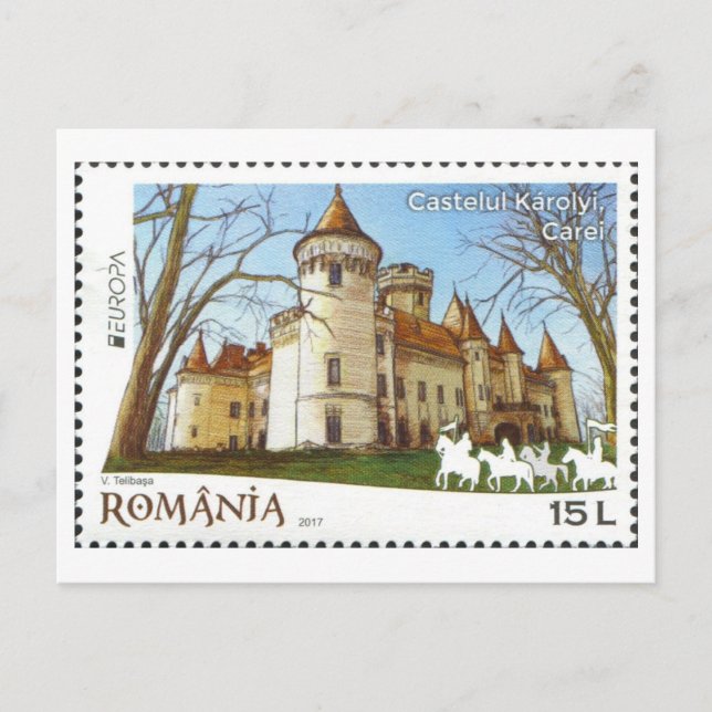 Vintage Rumänien Károlyi slott Stämpel Vykort (Framsida)