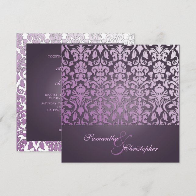 VINTAGE+RUMÄNTISK DAMASK/LILA/INVITATIONER INBJUDNINGAR (Fram/baksida)