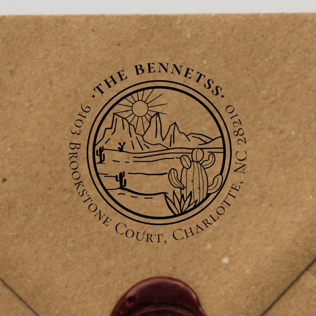 Vintage Rund Ökenkaktus Adress Stämpel (Skapare uppladdad)