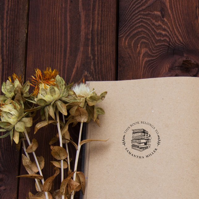 Vintage Runt handritat eget namn Bibliotek Bokar Stämpel (Skapare uppladdad)