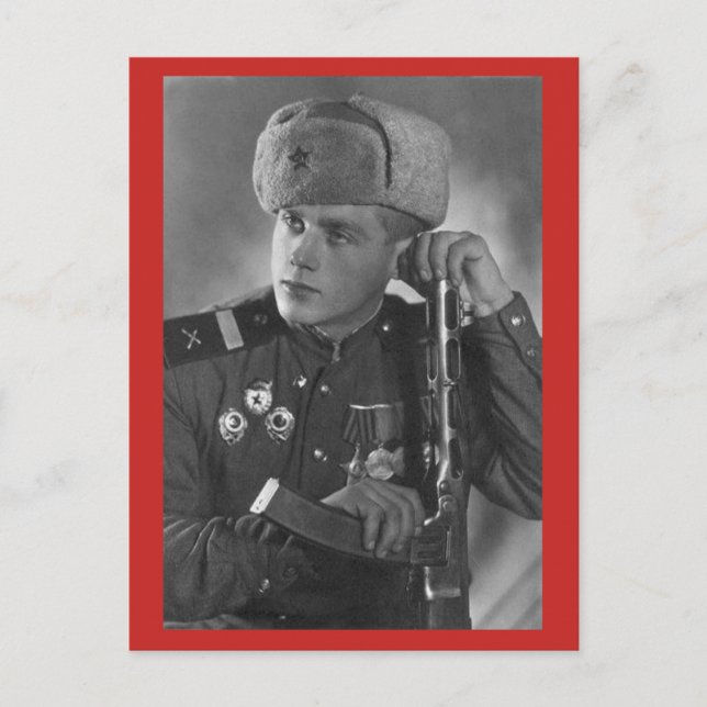 Vintage Russian Soldier Vykort (Framsida)