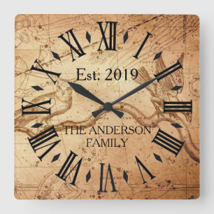 Vintage Rustic Antique Distress Retro Uggla Bird Fyrkantig Klocka