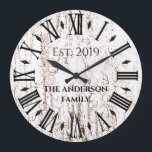 Vintage Rustic Antique Family Namn Roman Numeral Stor Klocka<br><div class="desc">Den här vackra, unika, unika personligen med en enda stil har en vintage, en rustik, antika bakgrund med din familj namn och ett år i svart typografi. Anpassa den här klockan genom att lägga till din egen personliga familjeinformation. Gör ett underbart bröllop, en årsdag eller en gåva till husuppvärmningen. Klicka...</div>