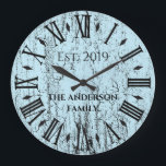 Vintage Rustic Antique Family Namn Roman Numeral Stor Klocka<br><div class="desc">Den här vackra, unika, unika personligen med en enda stil har en vintage, en rustik, antika bakgrund med din familj namn och ett år i svart typografi. Anpassa den här klockan genom att lägga till din egen personliga familjeinformation. Gör ett underbart bröllop, en årsdag eller en gåva till husuppvärmningen. Klicka...</div>