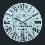 Vintage Rustic Antique Family Namn Roman Numeral Stor Klocka<br><div class="desc">Den här vackra, unika, unika personligen med en enda stil har en vintage, en rustik, antika bakgrund med din familj namn och ett år i svart typografi. Anpassa den här klockan genom att lägga till din egen personliga familjeinformation. Gör ett underbart bröllop, en årsdag eller en gåva till husuppvärmningen. Klicka...</div>