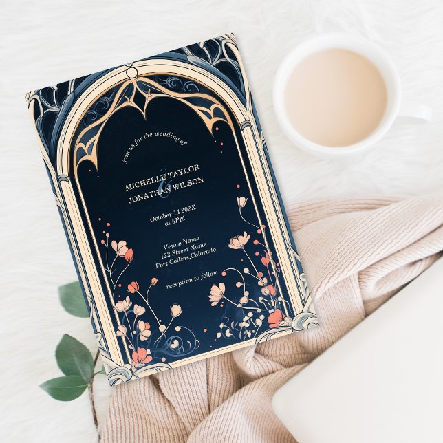 Vintage Rustic Arch Greenery Blommigt Art nouveau Inbjudningar (dark vintage art nouveau mucha frame)