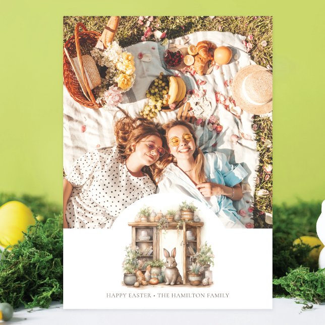 Vintage Rustic Beige Påsk Photo Personlig Julkort (Skapare uppladdad)