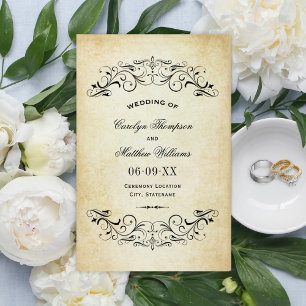 Vintage Rustic Black Flourish Parchment Bröllop