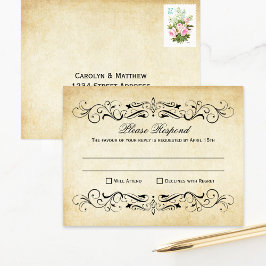 Vintage Rustic Black Flourish Parchment Bröllop OSA Kort