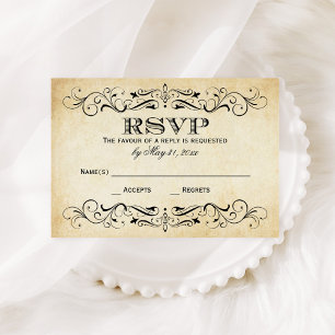 Vintage Rustic Black Flourish Parchment Bröllop OSA Kort