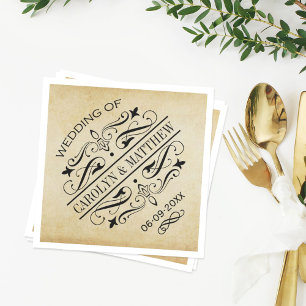 Vintage Rustic Black Flourish Parchment Bröllop Pappersservett
