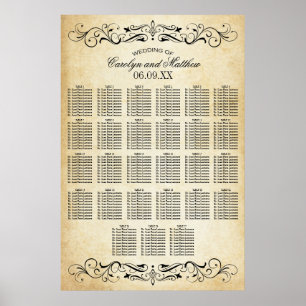 Vintage Rustic Black Flourish Parchment Bröllop Poster