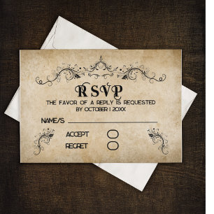 Vintage Rustic Black Flourish Parchment OSA Kort