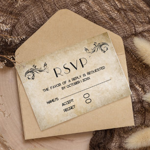 Vintage Rustic Black Flourish Parchment OSA kort