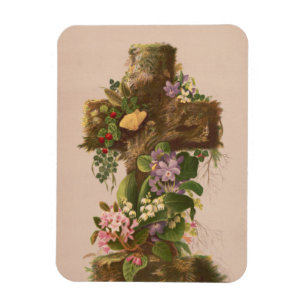 Vintage Rustic Blommig Kors, Påskkort, Magnet